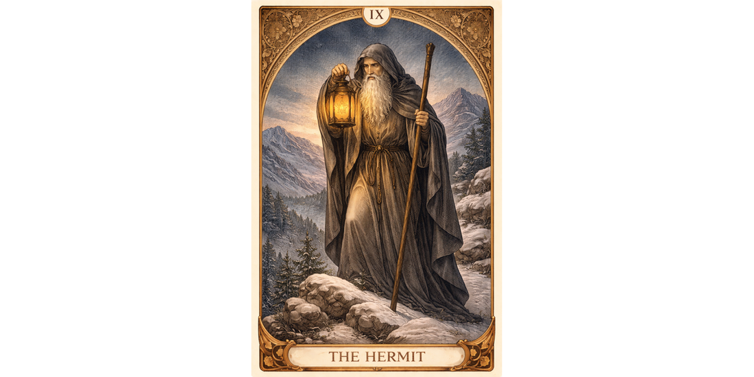 The Hermit Major Arcana tarot card artwork