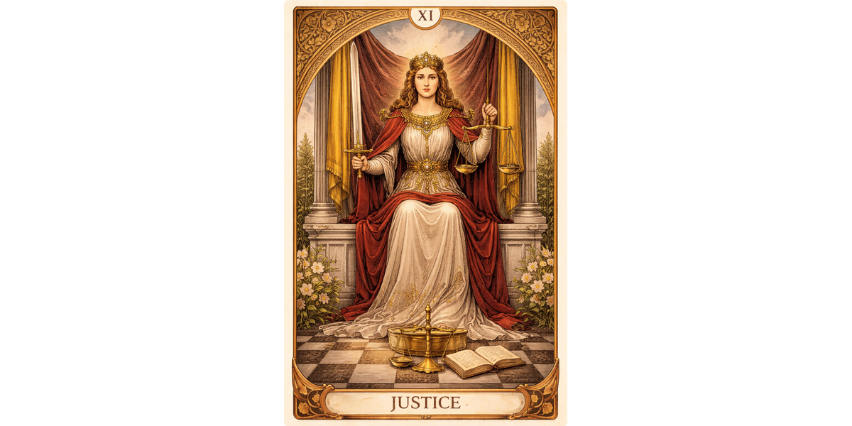 Justice Major Arcana tarot card artwork