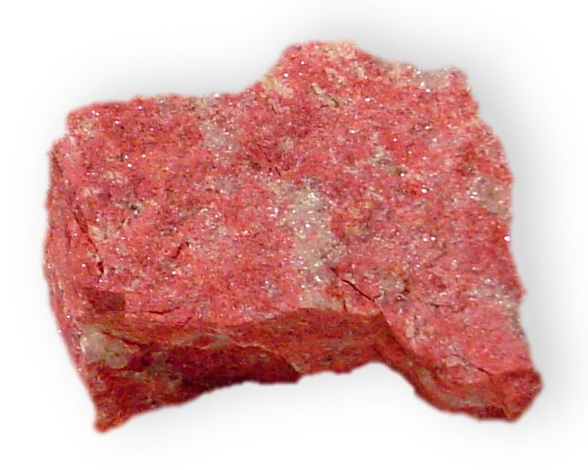 Thulite (pink manganese-bearing Zoisite) from Tvedestrand, Norway. Photo by Dave Dyet, copyrighted free use via Wikimedia Commons.