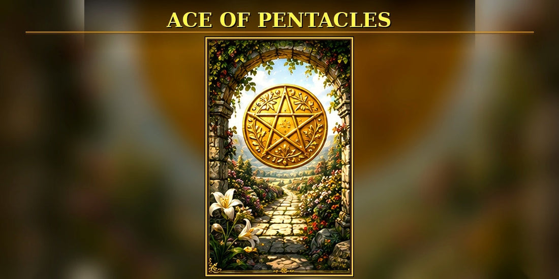 Ace of Pentacles tarot artwork with one clearly visible pentacle
