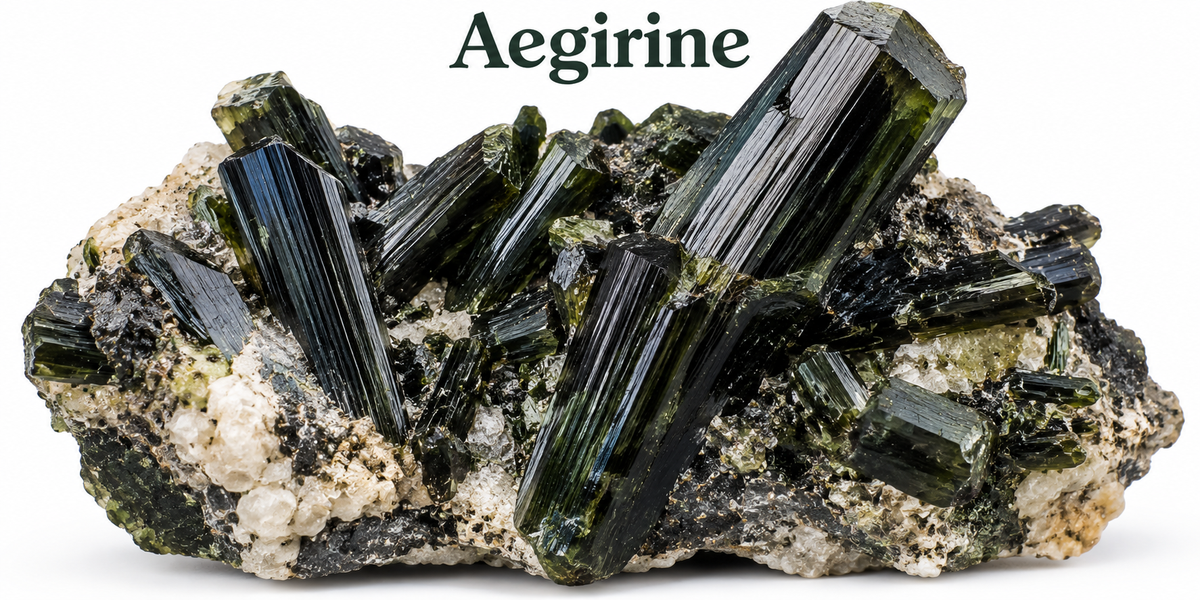 Aegirine mineral crystal specimen — Roosters Peacock crystal guide