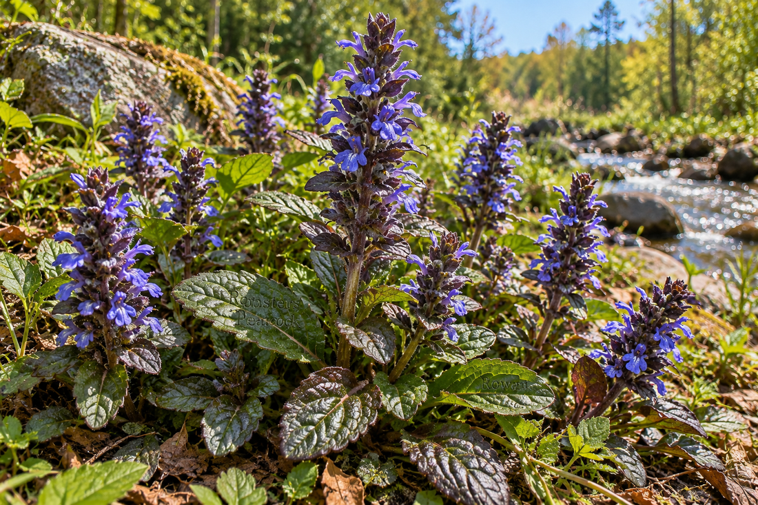 Ajuga reptans common bugle spreading groundcover with blue-violet flower spikes