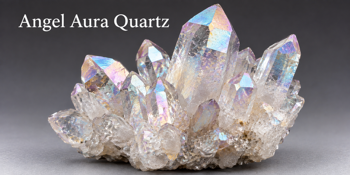 Angel Aura Quartz crystal cluster — Roosters Peacock crystal guide