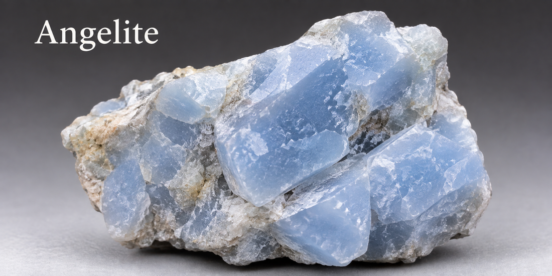 Angelite blue anhydrite specimen — Roosters Peacock crystal guide