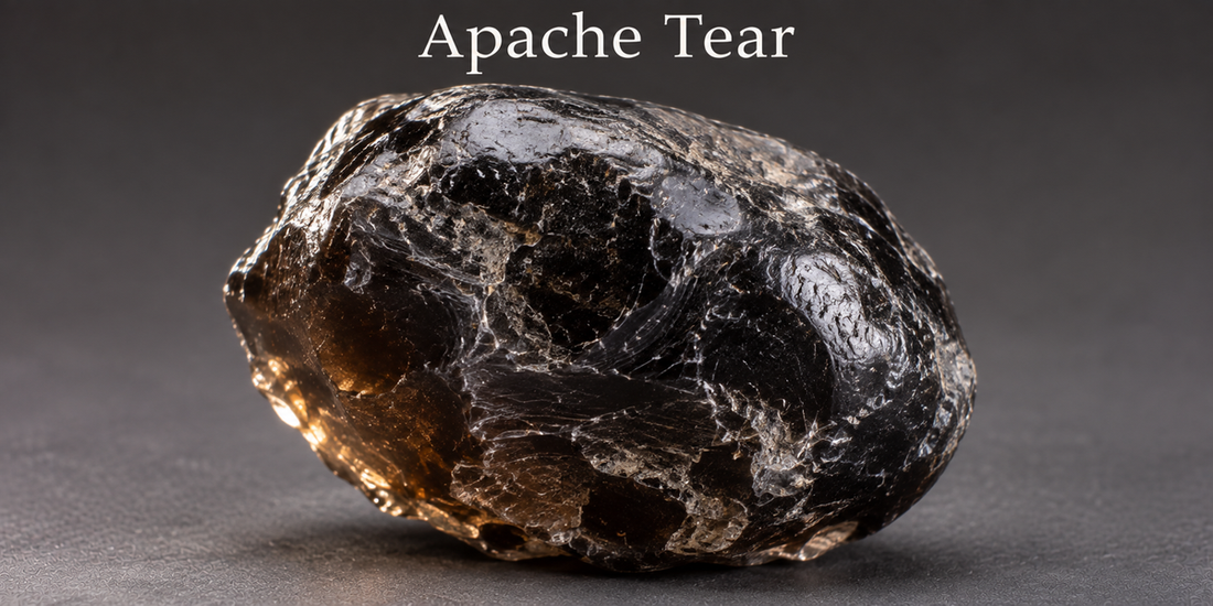 Apache Tear obsidian specimen — Roosters Peacock crystal guide
