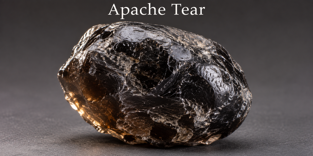 Apache Tear obsidian specimen — Roosters Peacock crystal guide