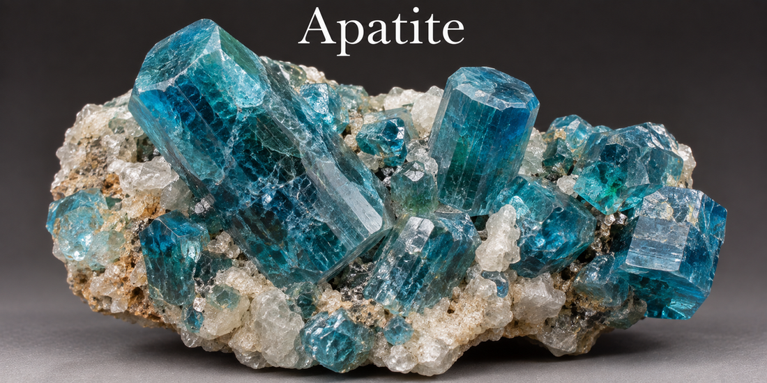 Blue apatite crystal specimen — Roosters Peacock crystal guide