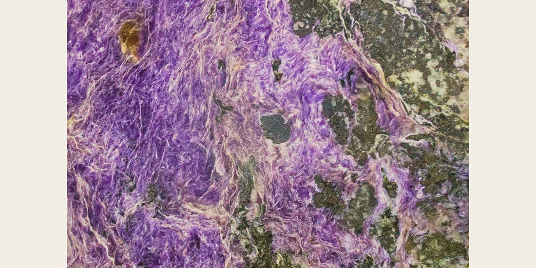 Charoite specimen from Russia; photo by Adrian Tync, CC BY-SA 4.0 — Roosters Peacock crystal guide
