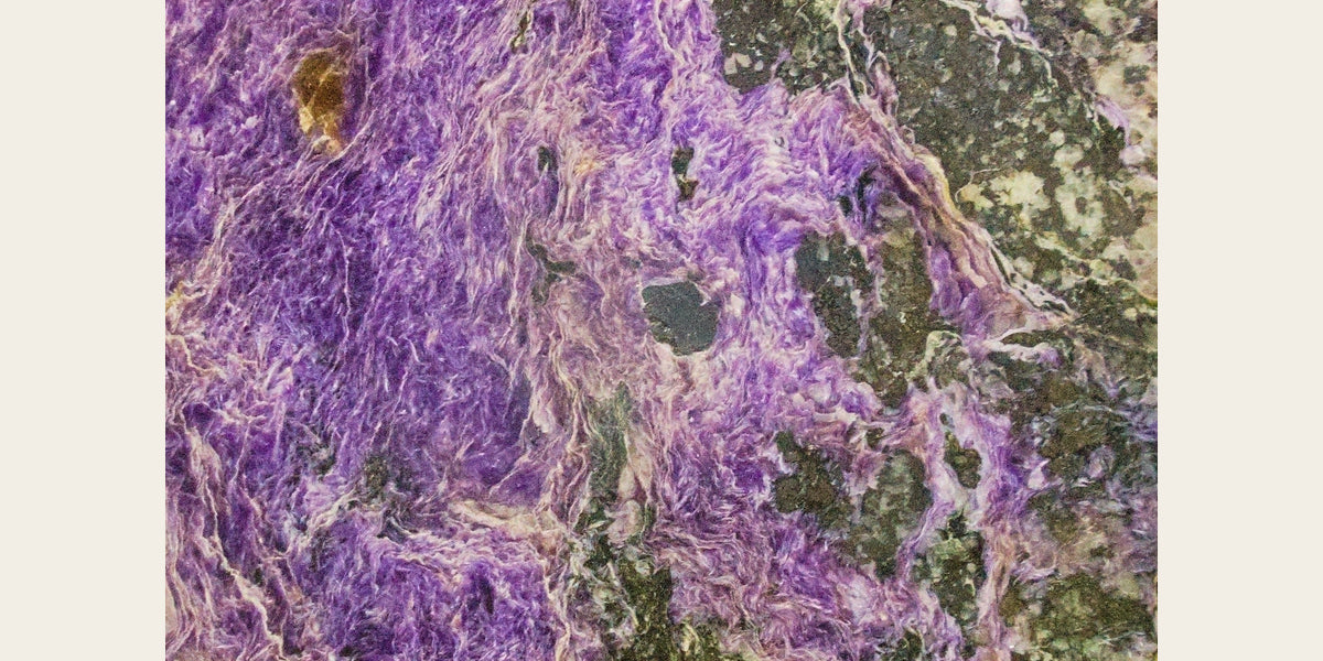 Charoite specimen from Russia; photo by Adrian Tync, CC BY-SA 4.0 — Roosters Peacock crystal guide
