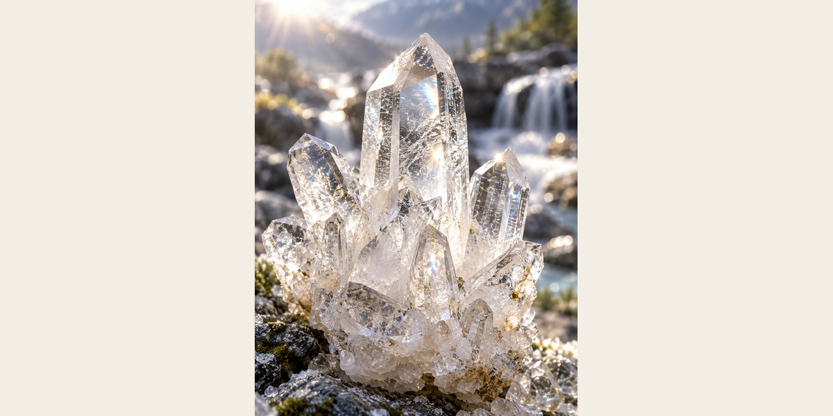 Clear Quartz crystal cluster — Roosters Peacock crystal guide