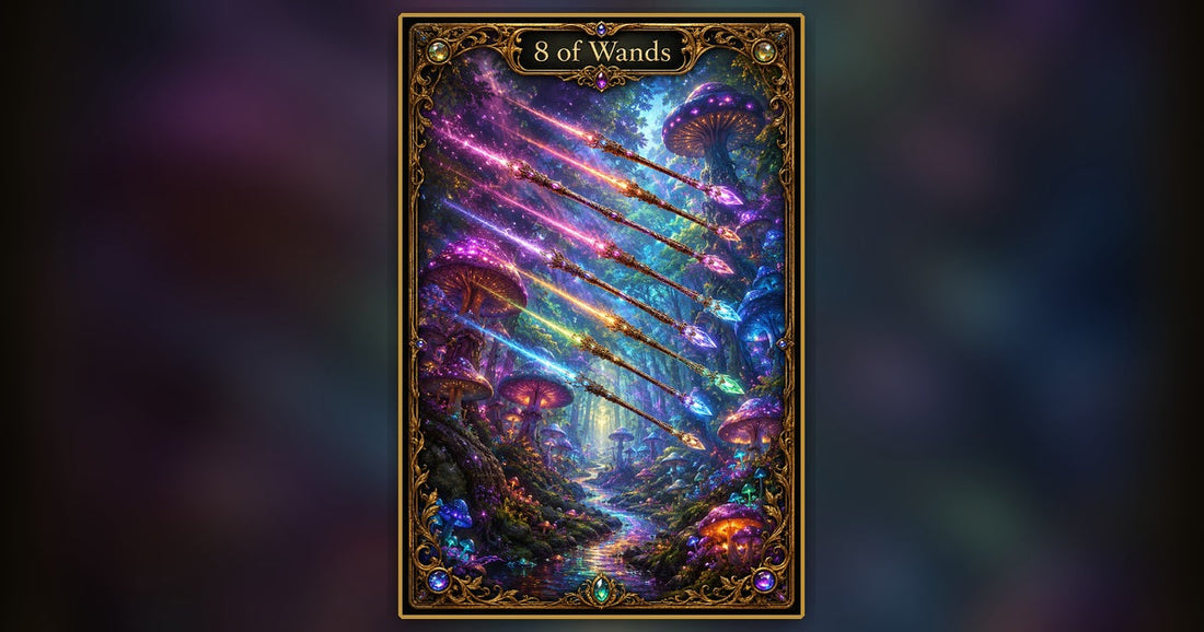 Eight of Wands tarot card — full artwork