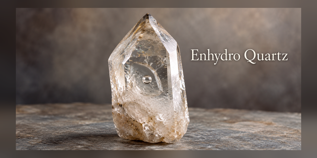 Enhydro Quartz crystal with visible fluid inclusion — Roosters Peacock crystal guide