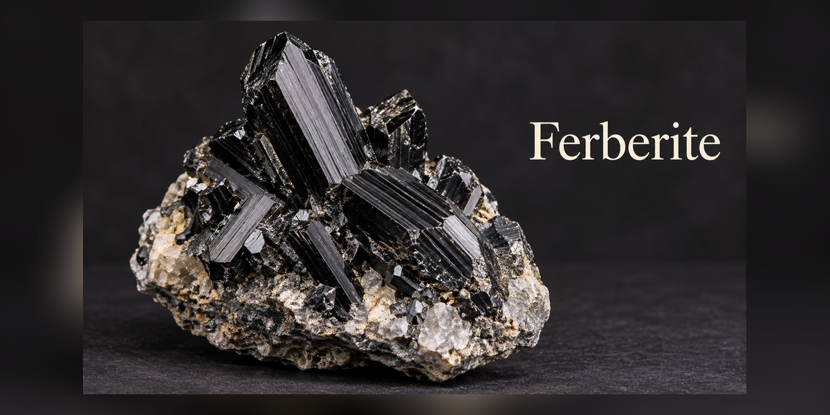 Ferberite black bladed crystal specimen on matrix — Roosters Peacock crystal guide