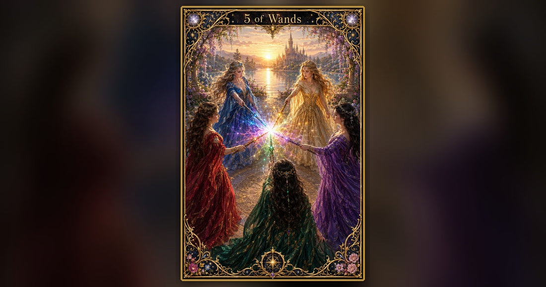 Five of Wands tarot card — full artwork