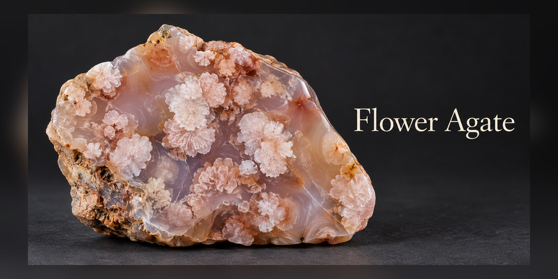 Flower Agate chalcedony specimen with plume-like floral patterns — Roosters Peacock crystal guide