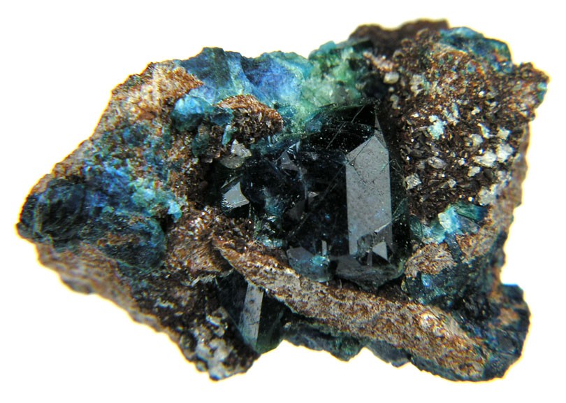 Deep blue Lazulite crystals from Rapid Creek, Yukon, Canada; Rob Lavinsky, iRocks.com, CC BY-SA 3.0 — Roosters Peacock crystal guide