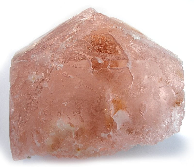 Natural morganite beryl crystal from Tourmaline Queen Mine, California; Rob Lavinsky, CC BY-SA 3.0 — Roosters Peacock crystal guide