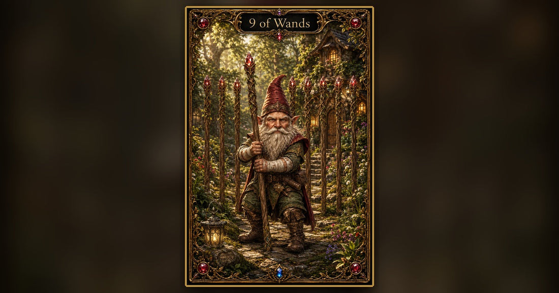 Nine of Wands tarot card — full artwork