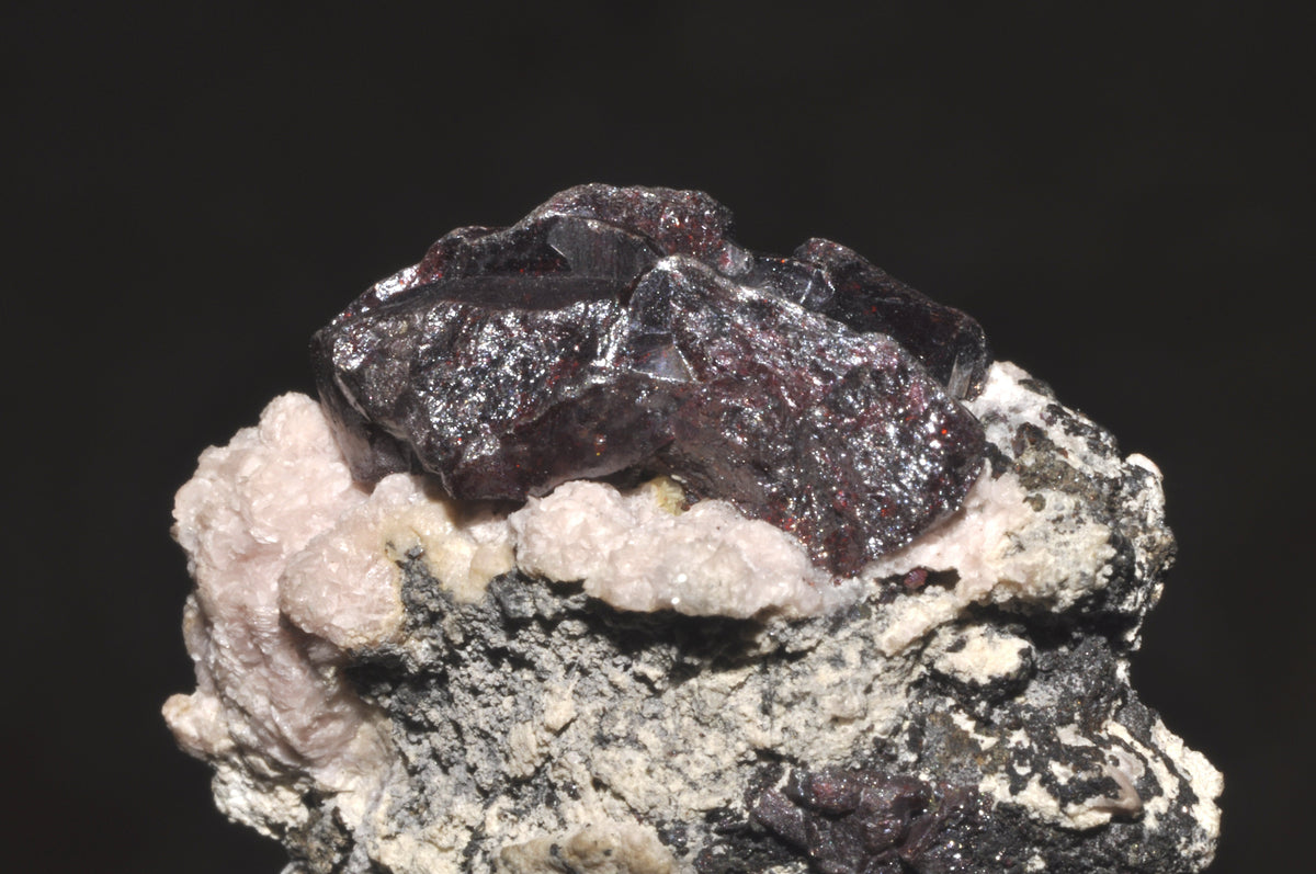 Natural proustite crystal specimen; Parent Géry, public domain — Roosters Peacock crystal guide