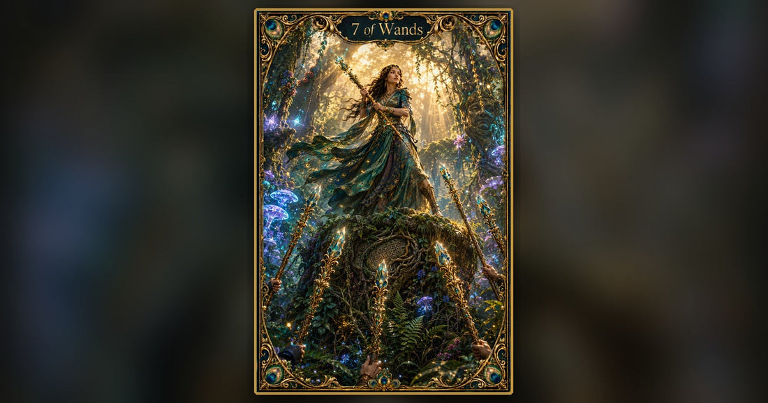 Seven of Wands tarot card — full artwork