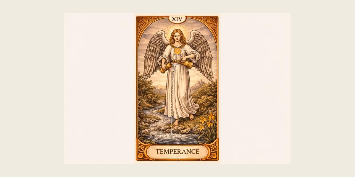 Temperance Major Arcana tarot card artwork