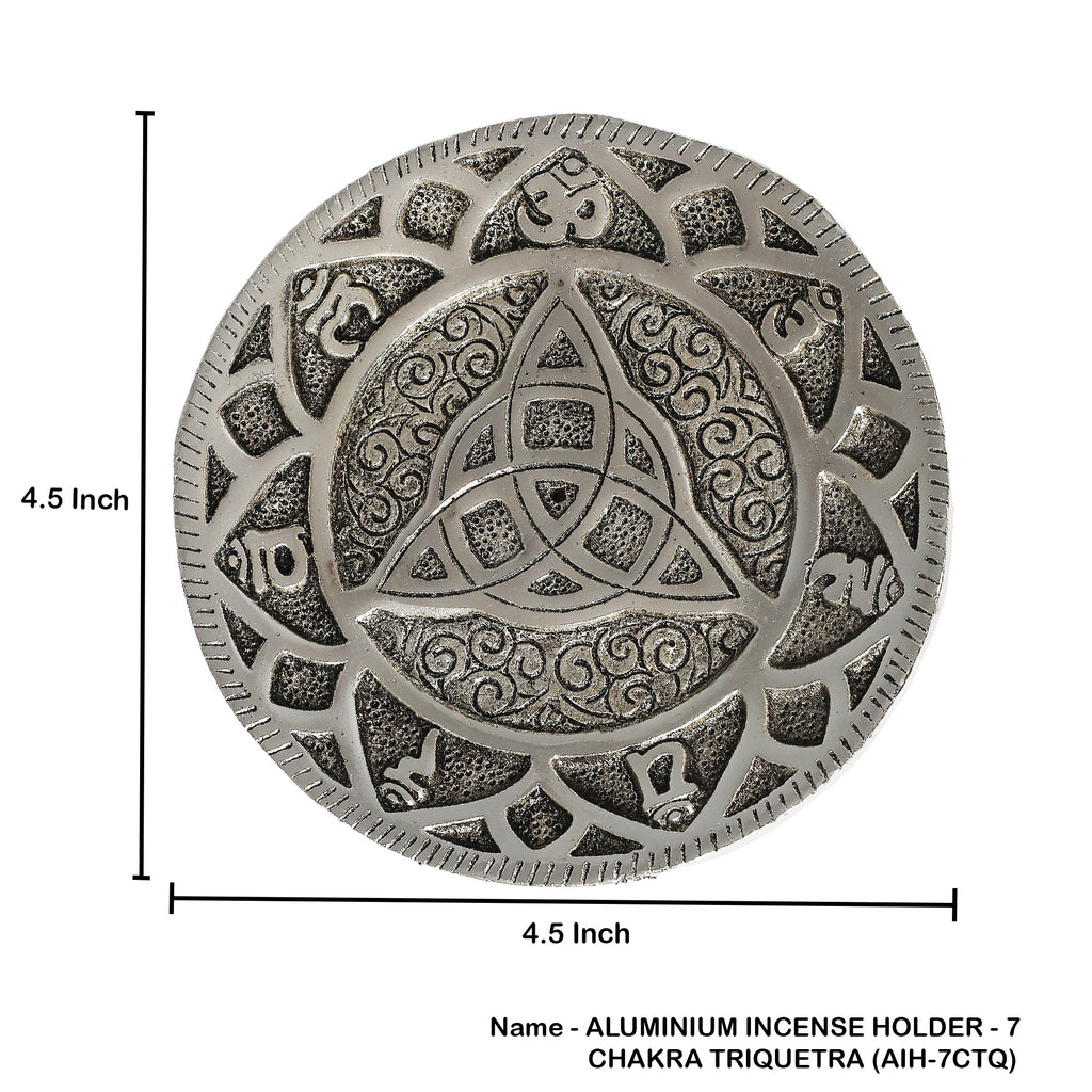 Vrinda Metal Chakra Trinity Knot Incense Holder | 4.5" Round | Cone & Stick | Handcrafted in India