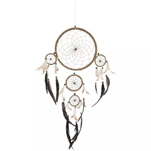 Natural Feather Dreamcatcher | 26.5" | Boho Wall Hanging | Sacred Sleep & Dream Protection