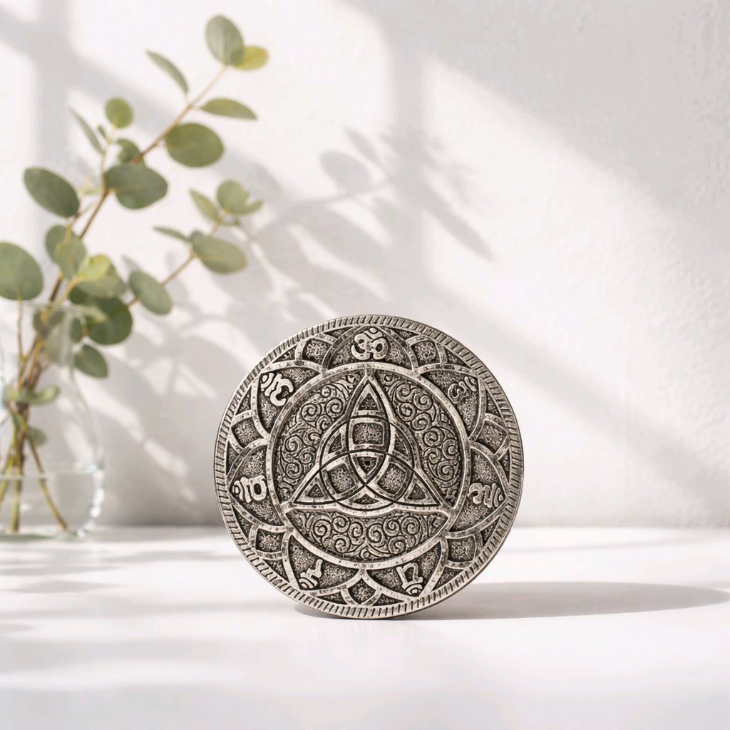 Vrinda Metal Chakra Trinity Knot Incense Holder | 4.5" Round | Cone & Stick | Handcrafted in India