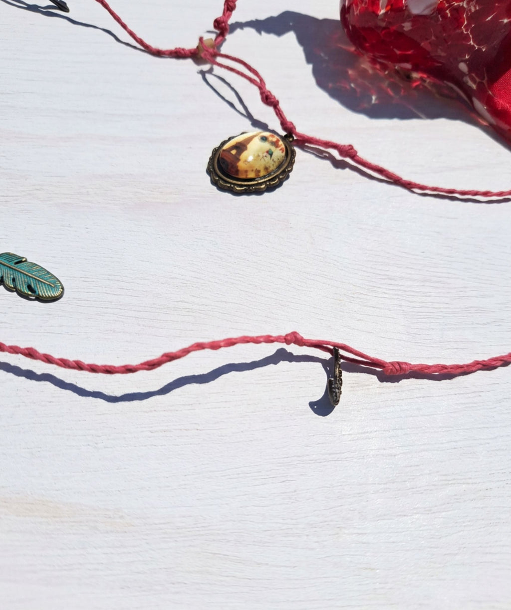 Red Speckled Hand Blown Glass Finial Suncatcher Ornament with Intention Charm Cord