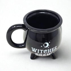 "Witches Brew" Black Ceramic Cauldron Mug - 5" x 4"  Witchy Decor Coffee Cup Tea