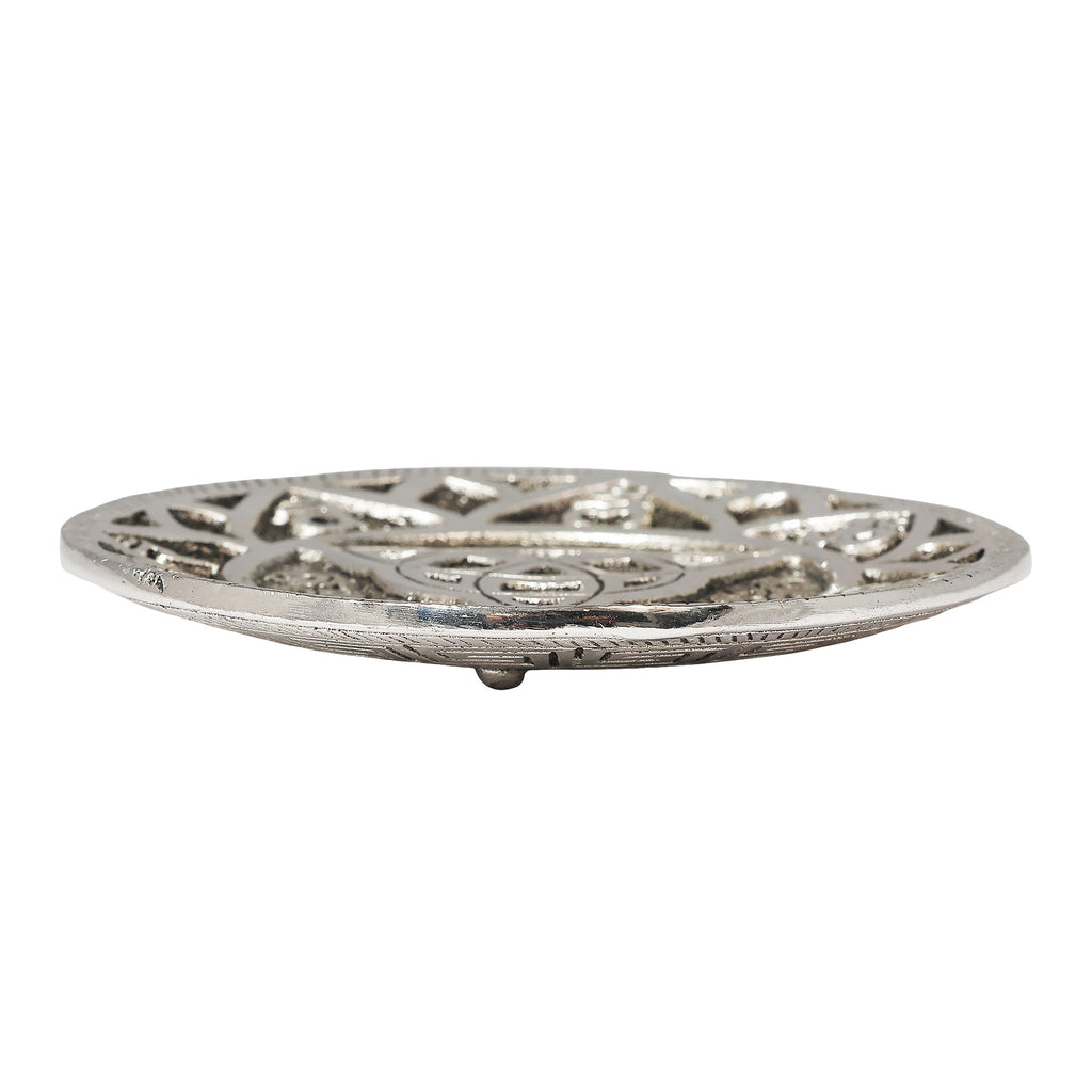 Vrinda Metal Chakra Trinity Knot Incense Holder | 4.5" Round | Cone & Stick | Handcrafted in India