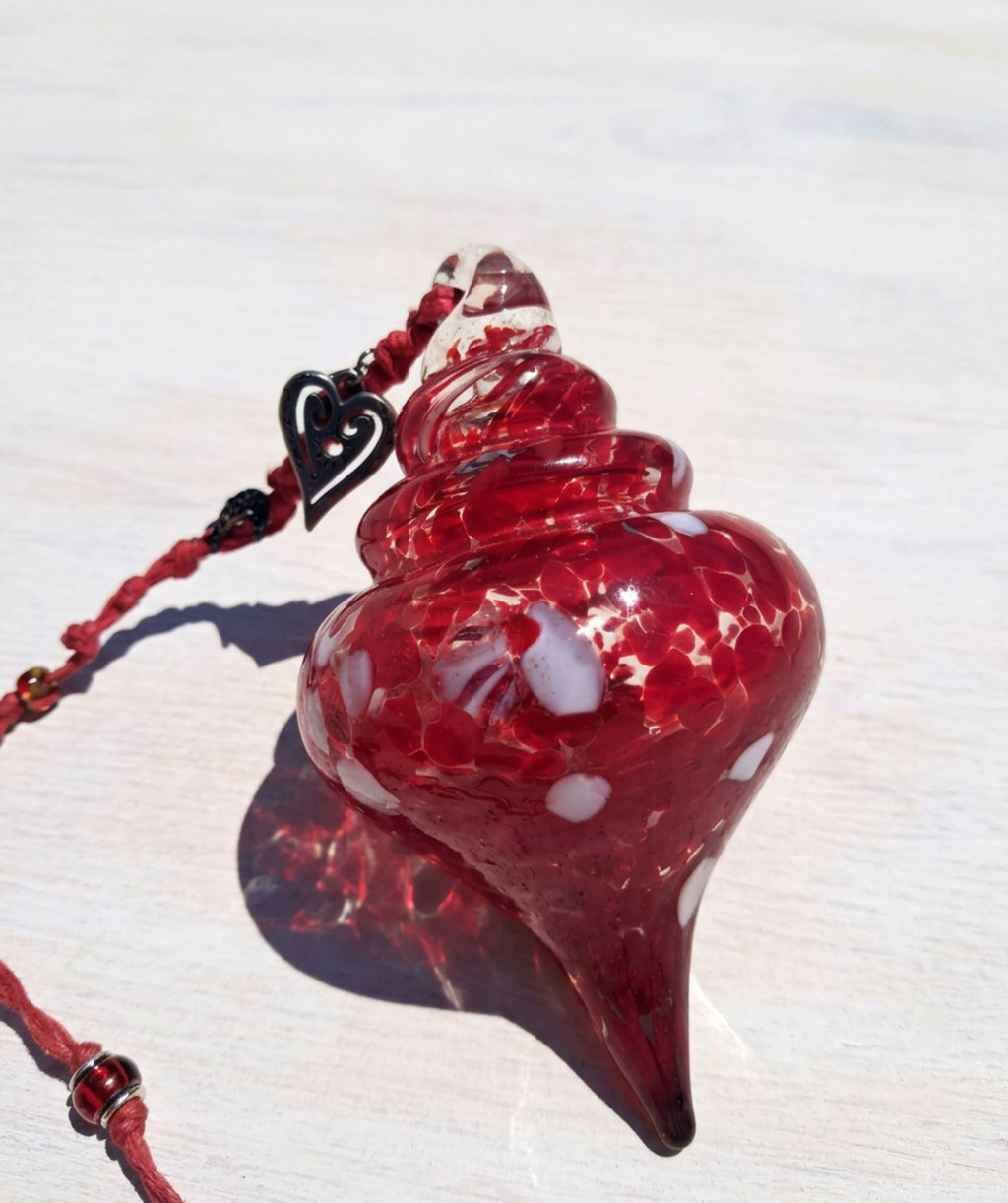 Red Speckled Hand Blown Glass Finial Suncatcher Ornament with Intention Charm Cord