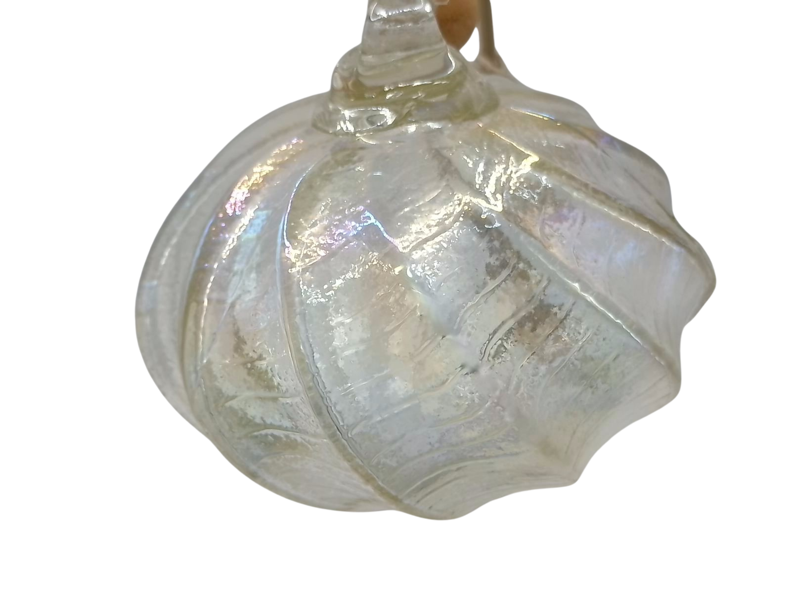 Handblown Iridescent Teardrop Glass Friendship Ornament with Macrame Hanger & Beads - Boho Artisan Decor on 9" Stand (From Roosters Peacock Personal Collection)