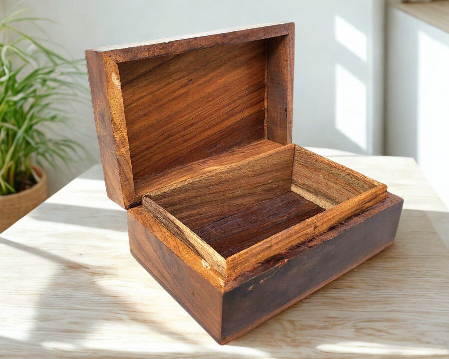 Triple Moon Pentagram Carved Wooden Box 4x6" - Wiccan Altar Storage