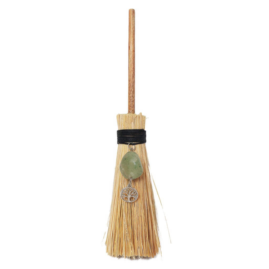 Green Aventurine Tree of Life Ritual Altar Broom 9" | Wiccan Besom | Crystal Charm | Handmade in India