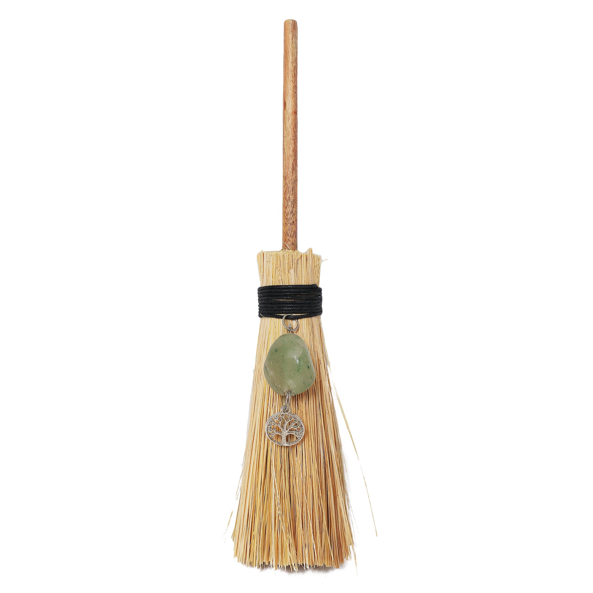 Green Aventurine Tree of Life Ritual Altar Broom 9" | Wiccan Besom | Crystal Charm | Handmade in India