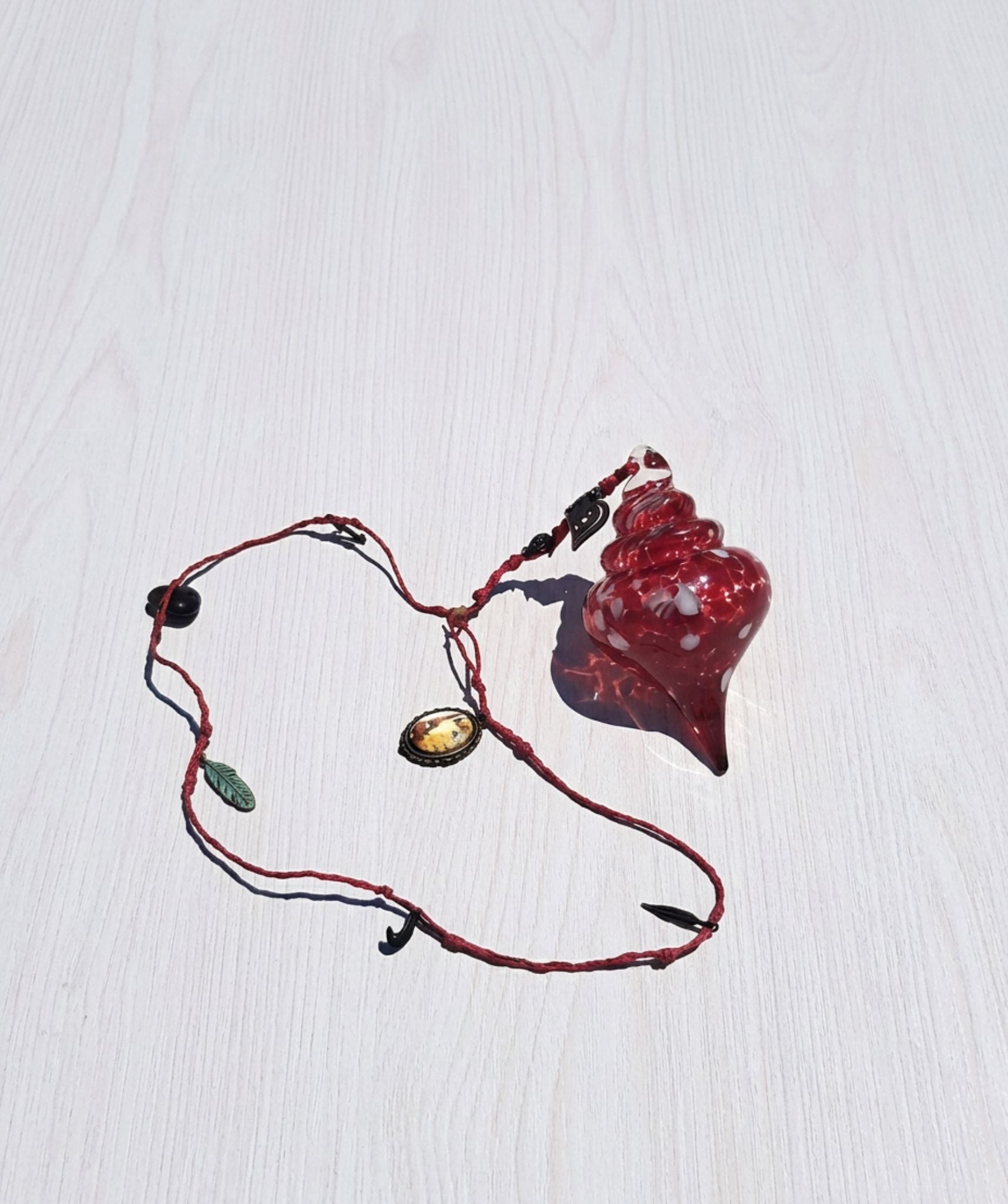 Red Speckled Hand Blown Glass Finial Suncatcher Ornament with Intention Charm Cord