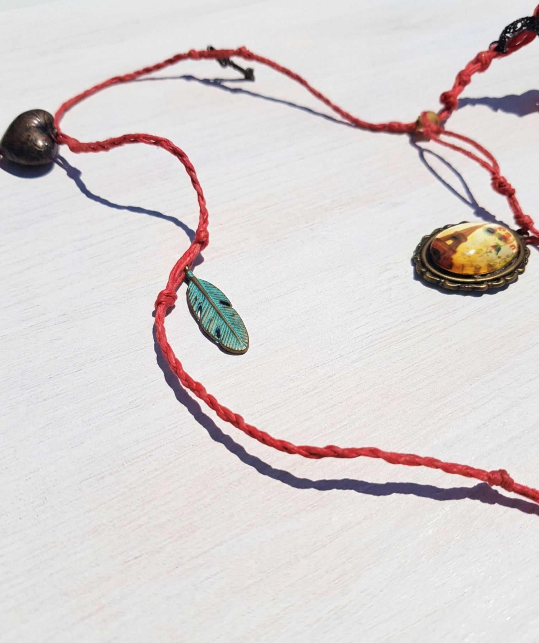 Red Speckled Hand Blown Glass Finial Suncatcher Ornament with Intention Charm Cord