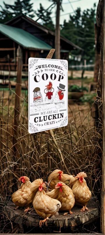 Chicken Coop Metal Tin Sign 8x12 Inch - "Welcome to Our Coop We Are All Cluckin' Crazy" Vintage Farmhouse Wall Plaque for Kitchen, Garden, or Home Decor