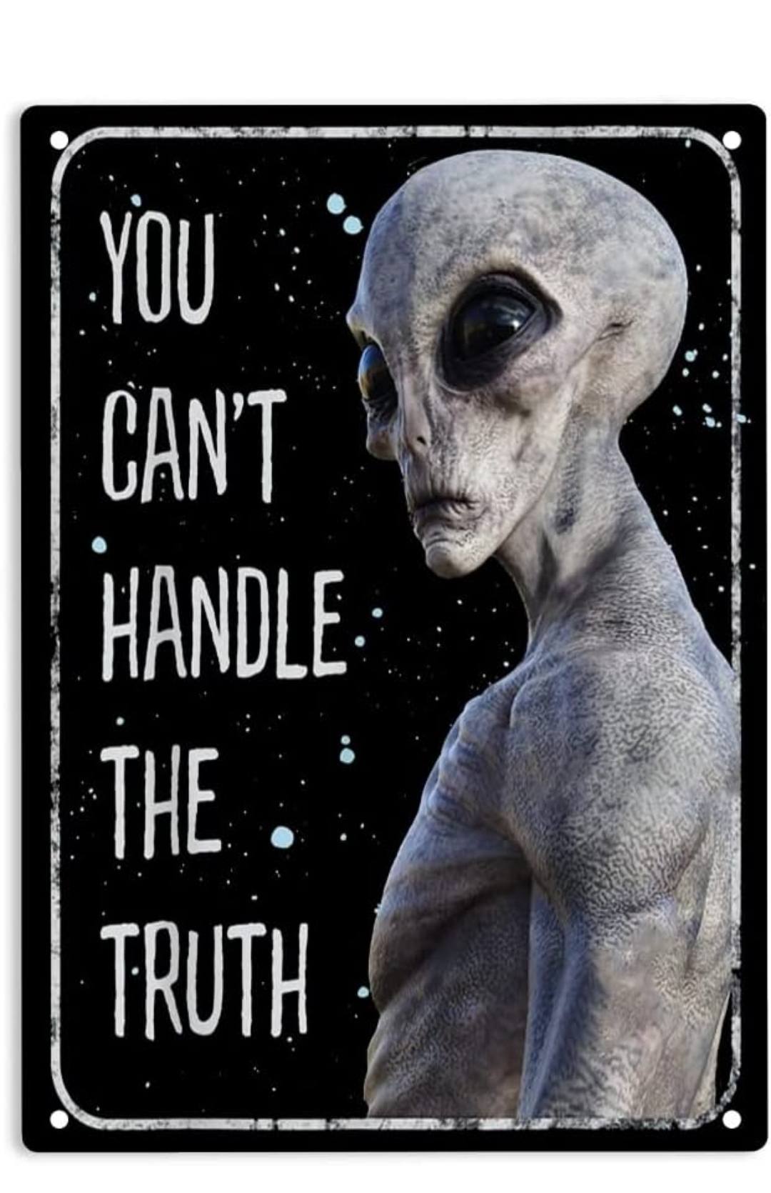 Retro Alien Conspiracy Metal Tin Sign 12x8 Inch - Humorous Area 51 UFO Wall Sign for Man Cave, She Shed, Bar, or Home Decor