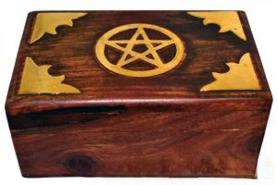 Pentagram Inlaid Wooden Storage Box 4" - Altar Keepsake & Ritual Tool Organizer