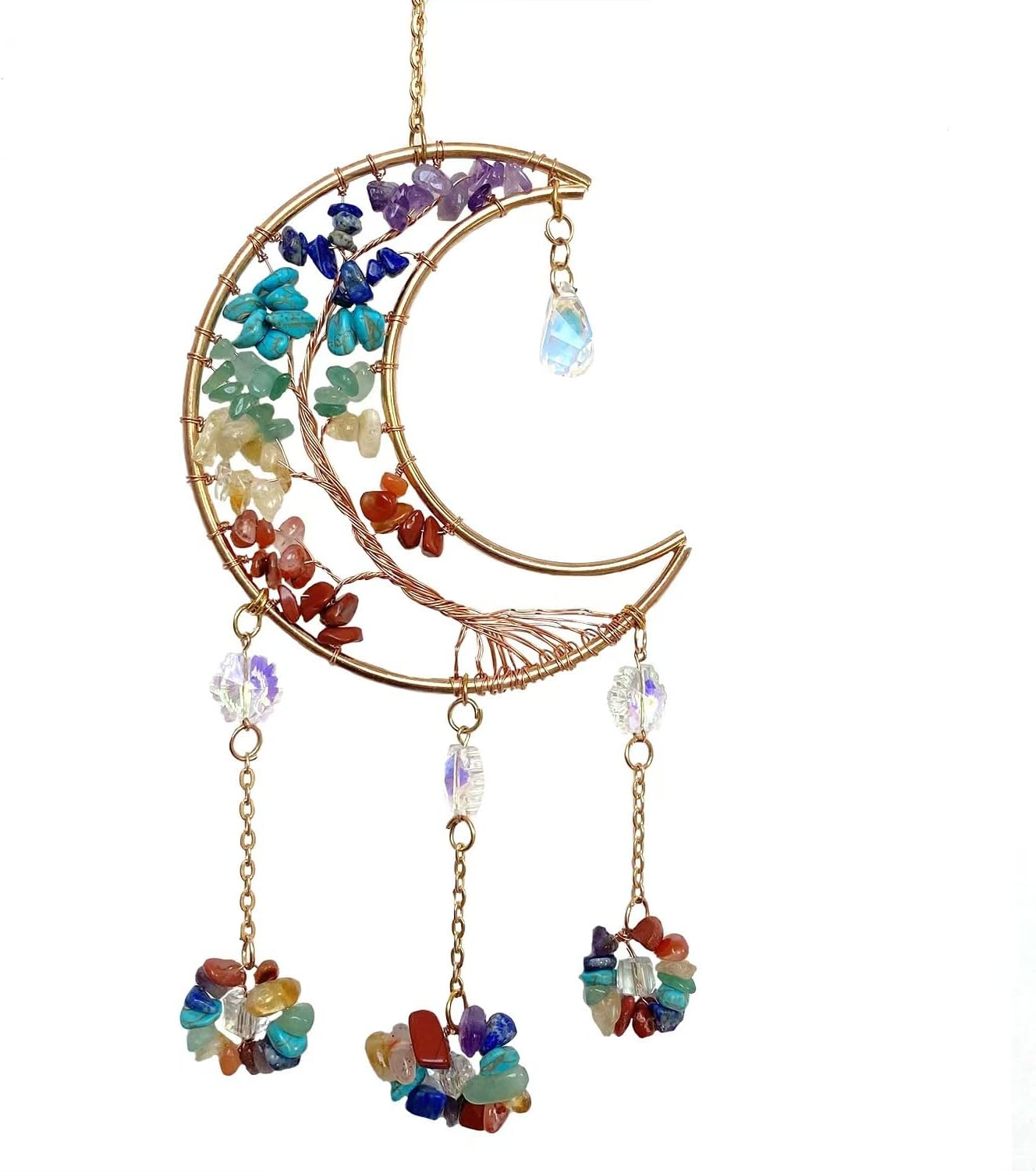 Crystal Moon Suncatcher | 7 Chakra Tree of Life Window Hanging