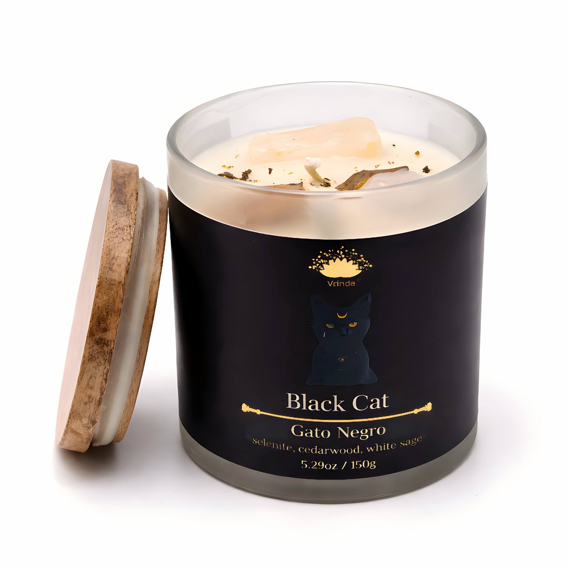 Black Cat (Gato Negro) Scented Crystal Candle | Selenite, Cedarwood & White Sage | Soy Blend 5.29oz