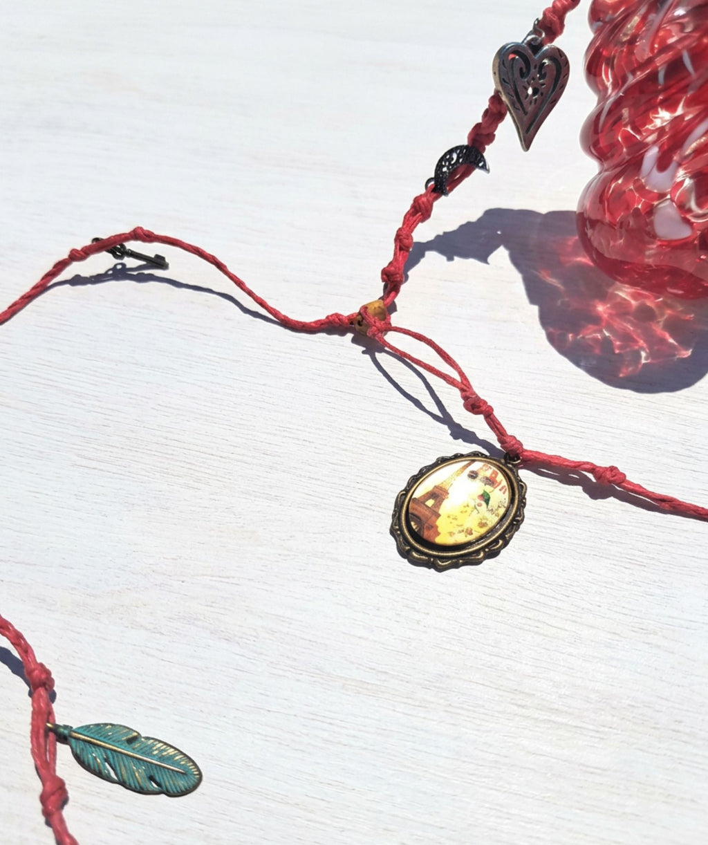 Red Speckled Hand Blown Glass Finial Suncatcher Ornament with Intention Charm Cord