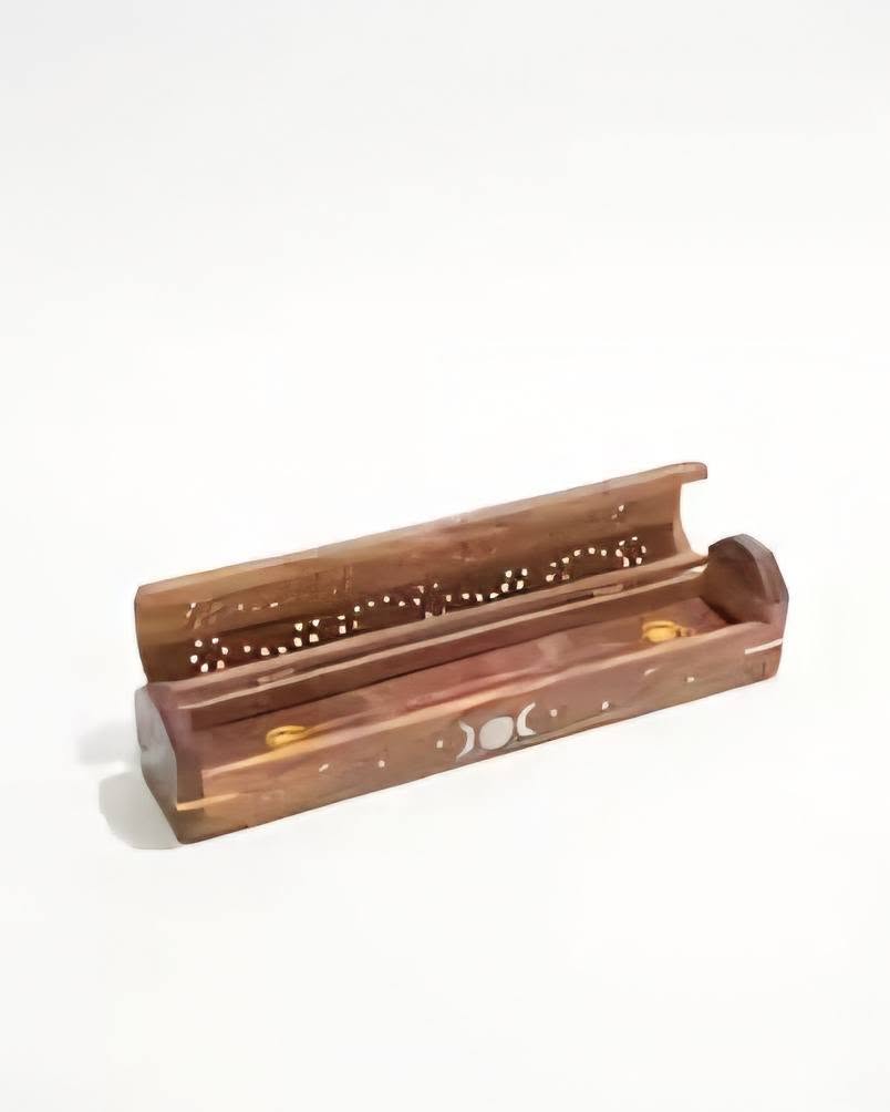 Triple Moon Wood Incense Box Burner 12"
