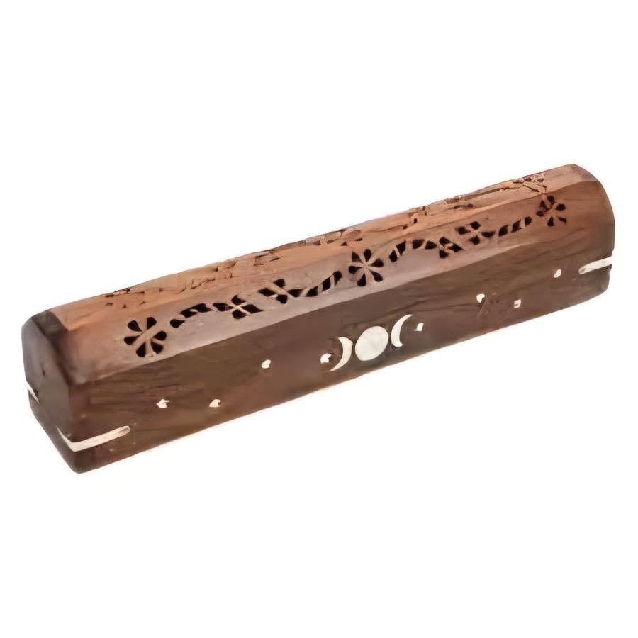 Triple Moon Wood Incense Box Burner 12"