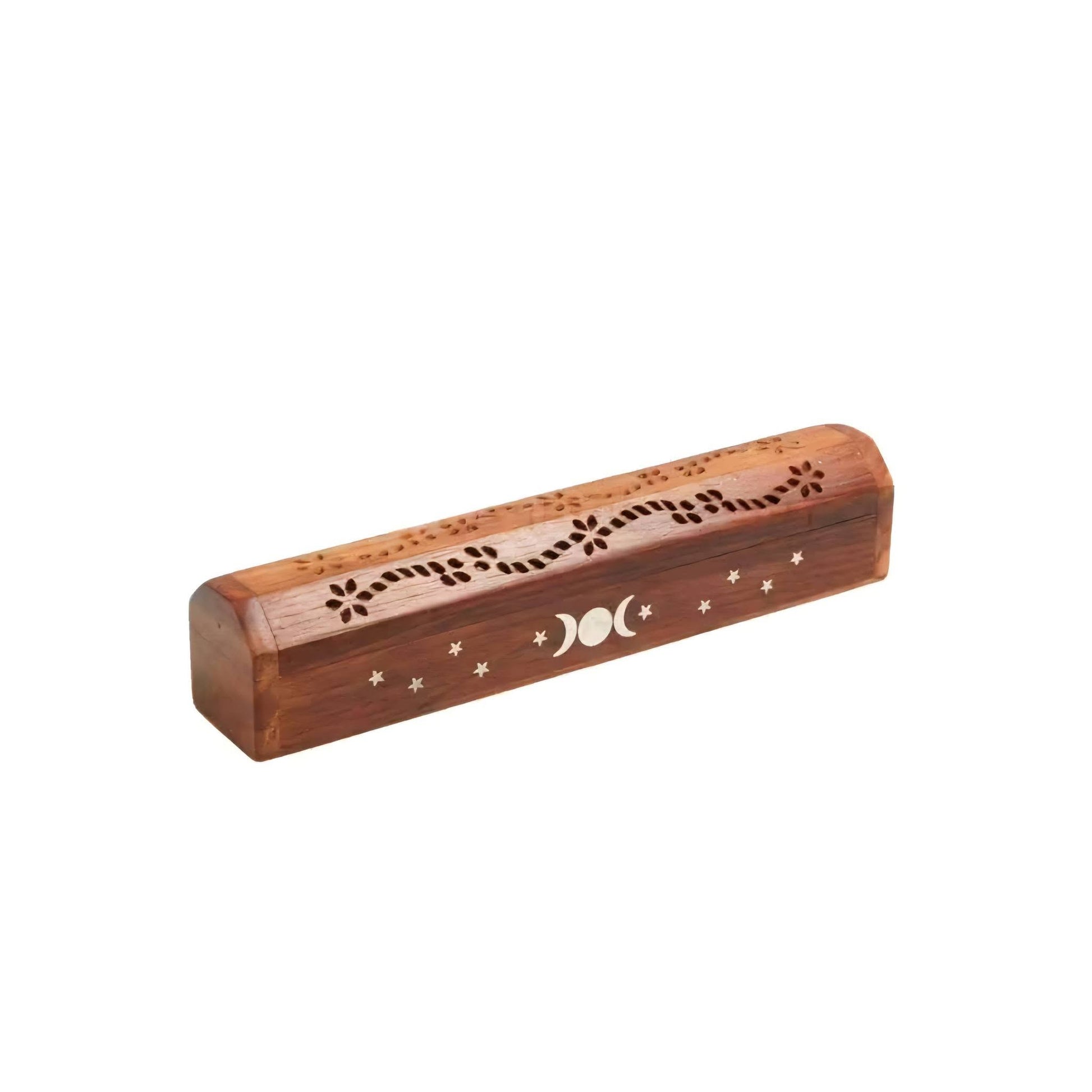 Triple Moon Wood Incense Box Burner 12"