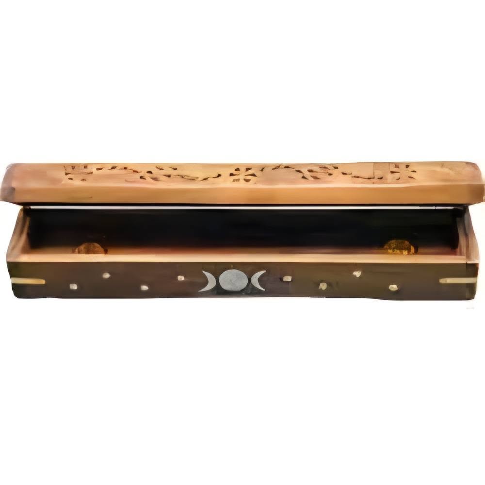 Triple Moon Wood Incense Box Burner 12"