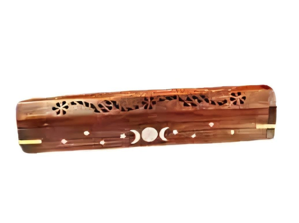 Triple Moon Wood Incense Box Burner 12"