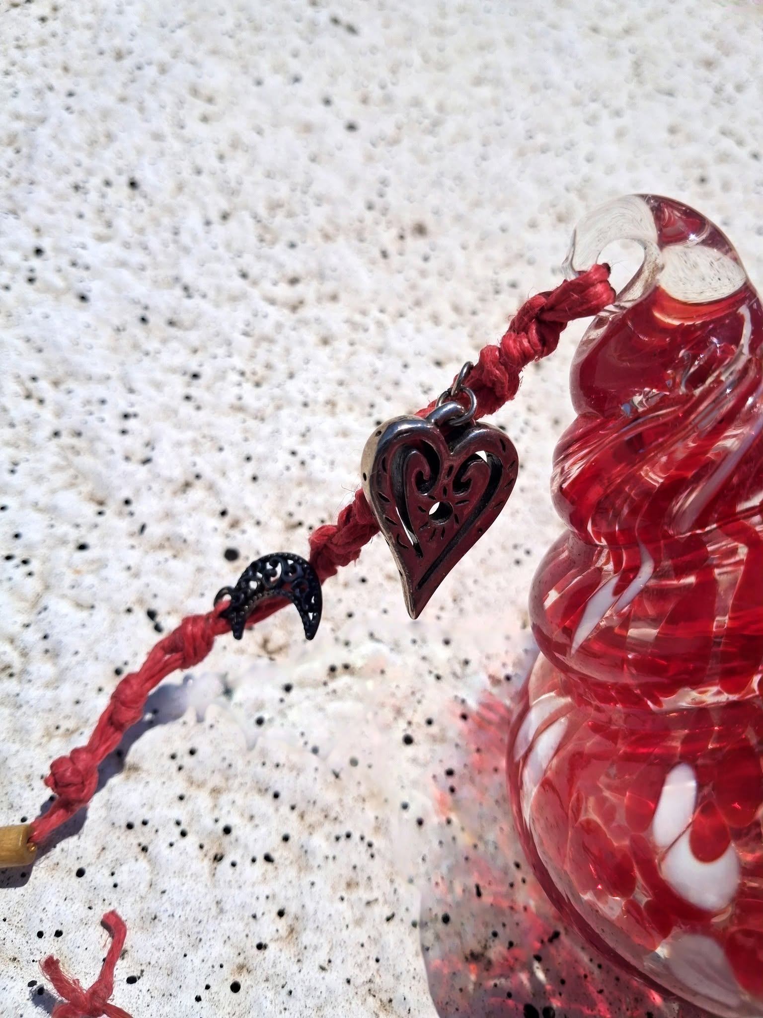 Red Speckled Hand Blown Glass Finial Suncatcher Ornament with Intention Charm Cord